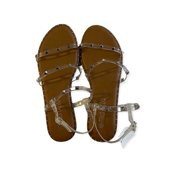 Falls Creek Womens Sandals Size 10 Clear Straps with Silver Studs Brand New - Picture 1 of 5